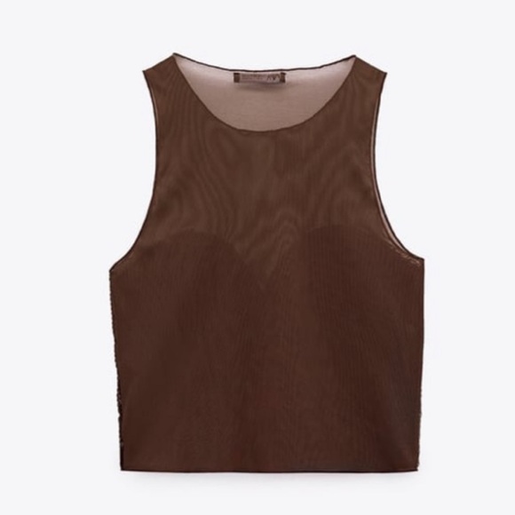 Zara Brown Sequin Tulle crop top NWT - Picture 3 of 6